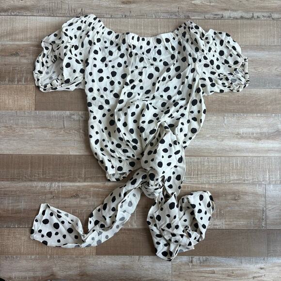 Reformation Lores Wrap Top Black White Ink Blot Polkadot Size S - Picture 4 of 5